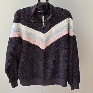 SO Women’s Striped Sweater – Size XL (Gray with White, Powder Blue & Light Pink)